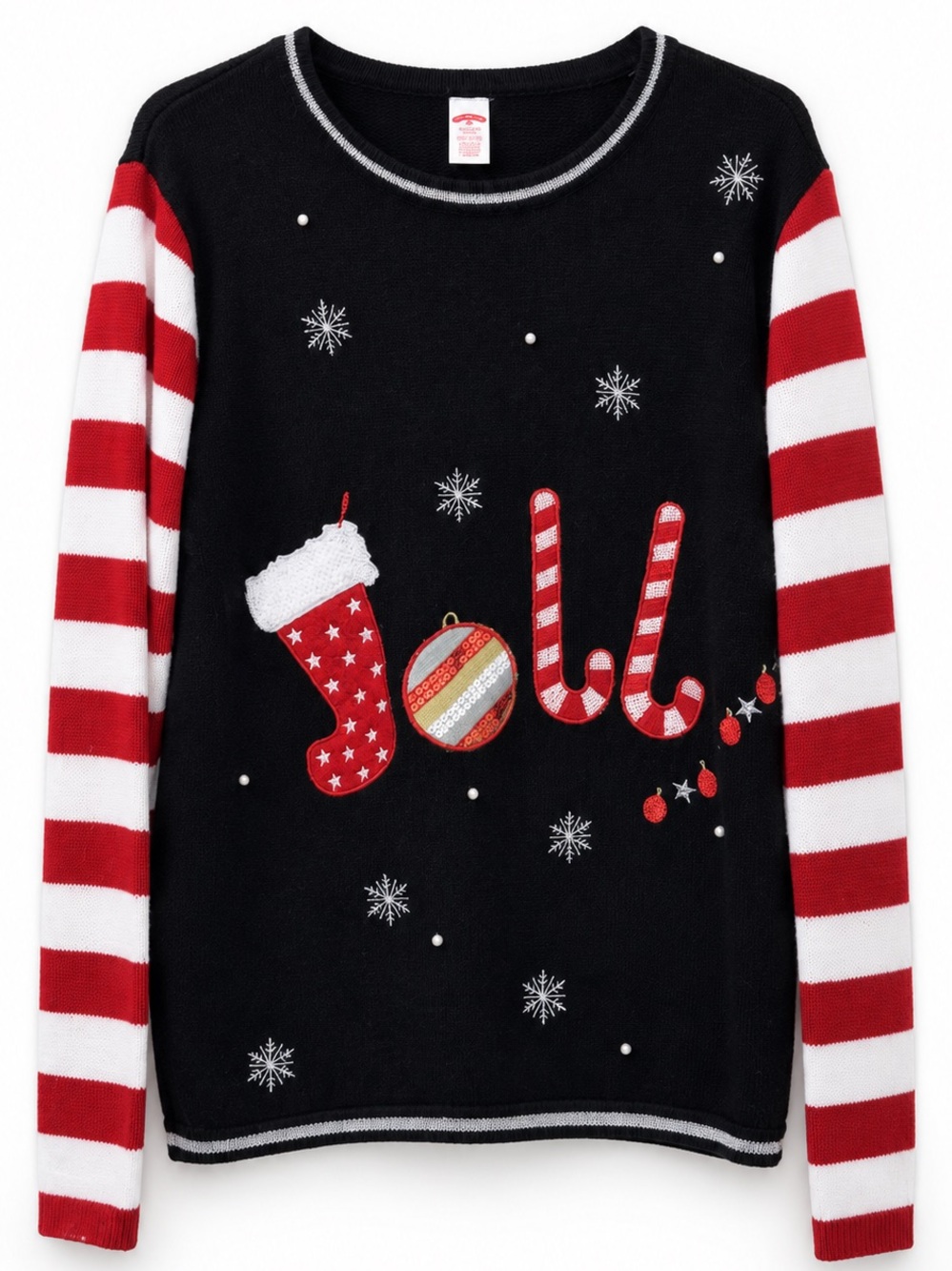Holiday Time Jolly Ugly Christmas Sweater Black Red Striped XMAS 2XL 20